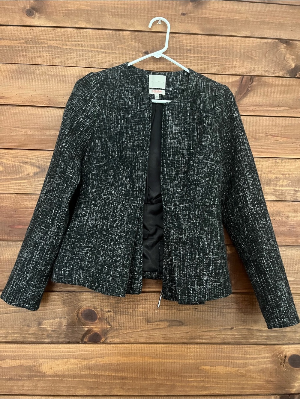The Limited Black & White Tweed Zip-Front Peplum Jacket size XS